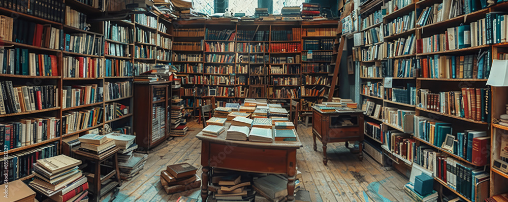A cozy bookstore with shelves stacked high with books, its atmosphere inviting readers to get lost in the pages of a story. A cozy bookstore with shelves stacked high with books, its atmosphere inviting readers to get lost in the pages of a story.