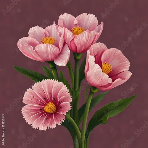 Roze bloemenhoek met lelie. Illustratie met roze bloemenhoek
 photo