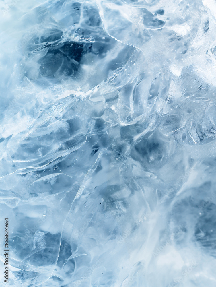 Closeup of an ice surface with intricate patterns and textures. Light blue background backdrop Closeup of an ice surface with intricate patterns and textures. Light blue background backdrop