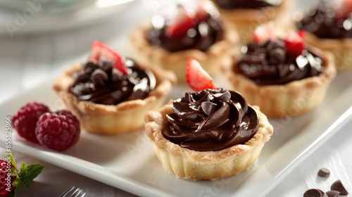 Cream filled Mini Tartlets and Chocolate Cream Dessert photo