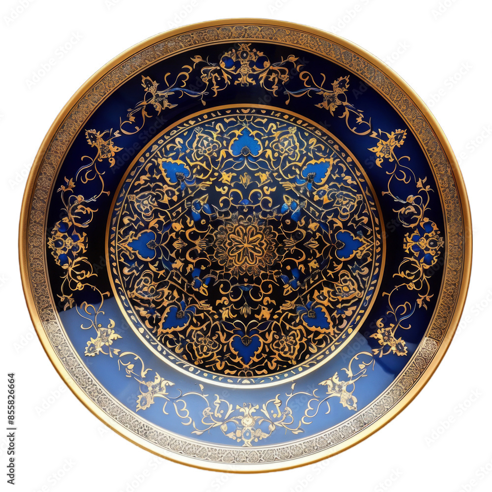 Elegant Ornamental Blue and Gold Decorative Plate Design for Wall Art or Tableware Elegant Ornamental Blue and Gold Decorative Plate Design for Wall Art or Tableware
