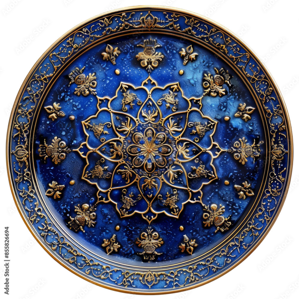 Ornate Blue and Gold Decorative Plate Ideal for Wall Art, Home Decor, and Design Projects Ornate Blue and Gold Decorative Plate Ideal for Wall Art, Home Decor, and Design Projects