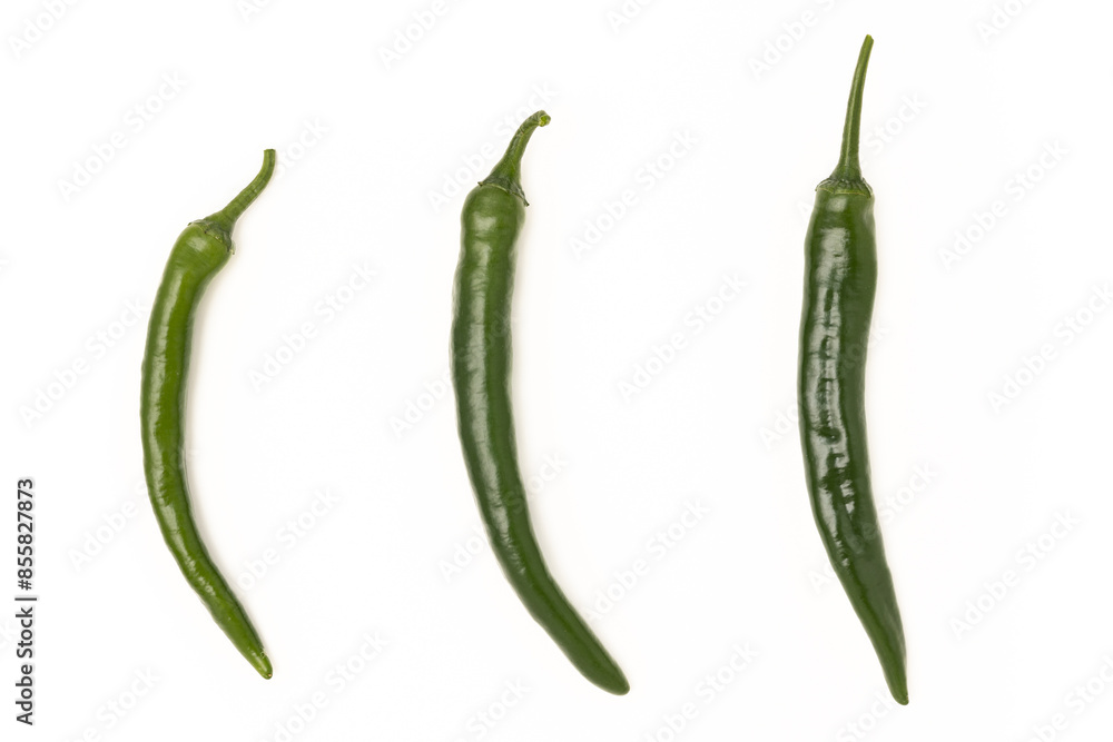 Green chili peppers on a white background isolated Green chili peppers on a white background isolated