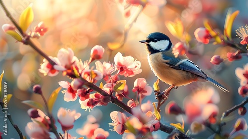 Springtime Garden Bursting with Vibrant Blossoms and Buzzing Bees Birds Singing amid the Vibrant Foliage