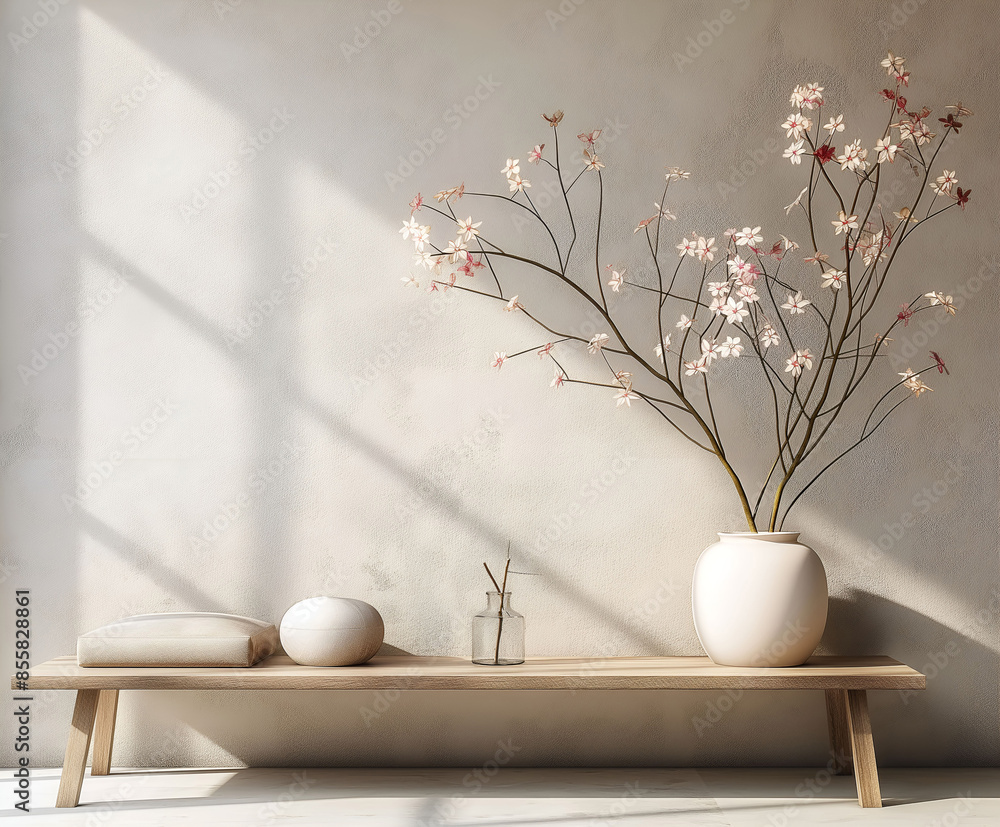 Aesthetic elegant laconic minimalist interior design. Clear mock up empty wall for decoration in the apartment. Copy space in the room. Neutral palette of natural colors. Aesthetic elegant laconic minimalist interior design. Clear mock up empty wall for decoration in the apartment. Copy space in the room. Neutral palette of natural colors.