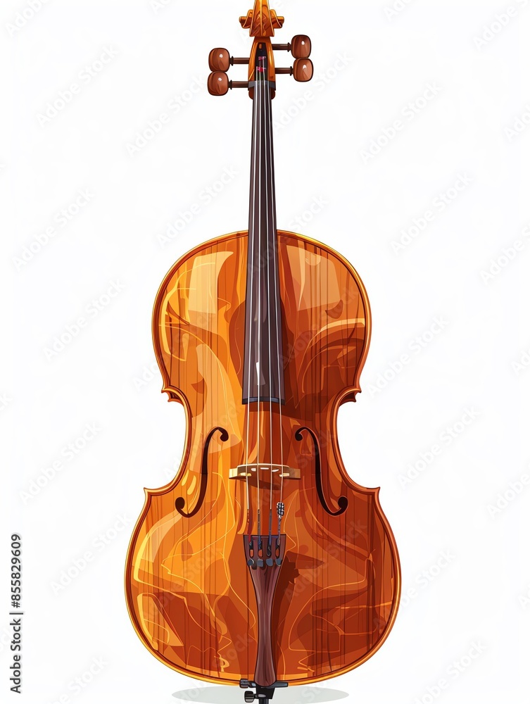 Fototapeta premium A cello clipart, musical instrument element,rich wood texture, isolated on white background
