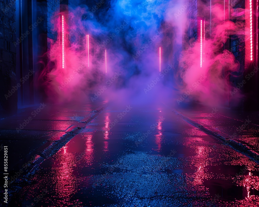 Wet asphalt, reflection of neon lights, a searchlight, smoke Abstract light in a dark empty street with smoke, smog Dark background scene of empty street, night view, night city Wet asphalt, reflection of neon lights, a searchlight, smoke Abstract light in a dark empty street with smoke, smog Dark background scene of empty street, night view, night city
