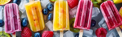 Homemade fruit ice cream popsicles.
