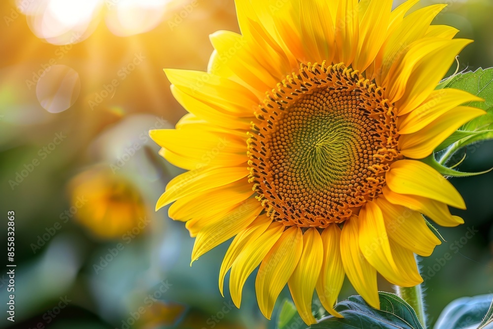 A stunning close-up of a sunflower, highlighting its intricate spiral pattern and vibrant yellow petals, bathed in warm golden sunlight. The image radiates warmth and serenity. A stunning close-up of a sunflower, highlighting its intricate spiral pattern and vibrant yellow petals, bathed in warm golden sunlight. The image radiates warmth and serenity.