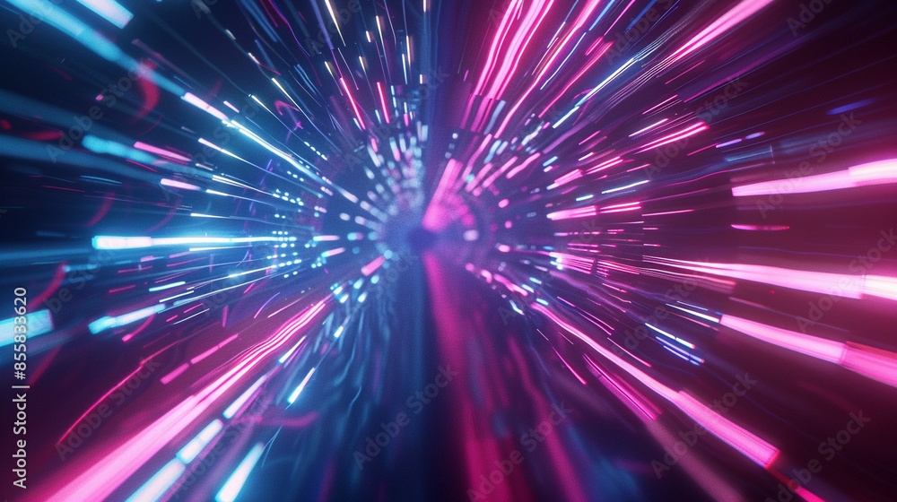 Luminous radial speed lines in neon blue and pink, creating a futuristic media advertising background Luminous radial speed lines in neon blue and pink, creating a futuristic media advertising background