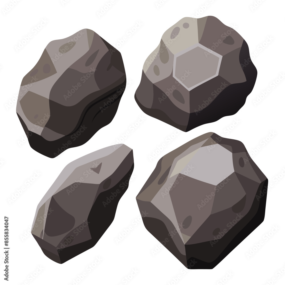Naklejka premium There are four rocks displayed on a plain white background