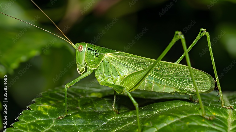 Bright Green Katydid Blending with Lush Foliage Long Legs and Antennae Perfectly Camouflaged Bright Green Katydid Blending with Lush Foliage Long Legs and Antennae Perfectly Camouflaged