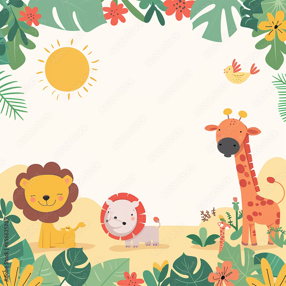 A colorful, playful safari-themed birthday invitation made with generative AI A colorful, playful safari-themed birthday invitation made with generative AI