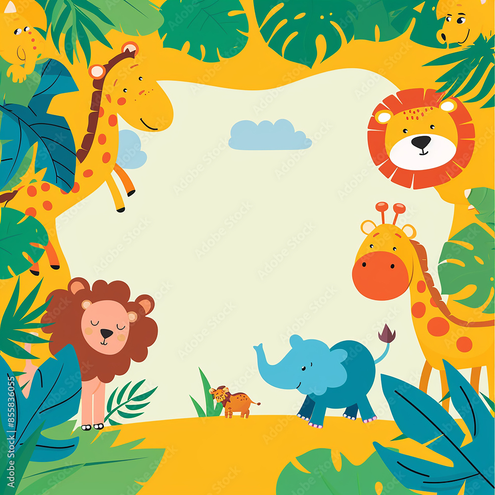 A colorful, playful safari-themed birthday invitation made with generative AI A colorful, playful safari-themed birthday invitation made with generative AI