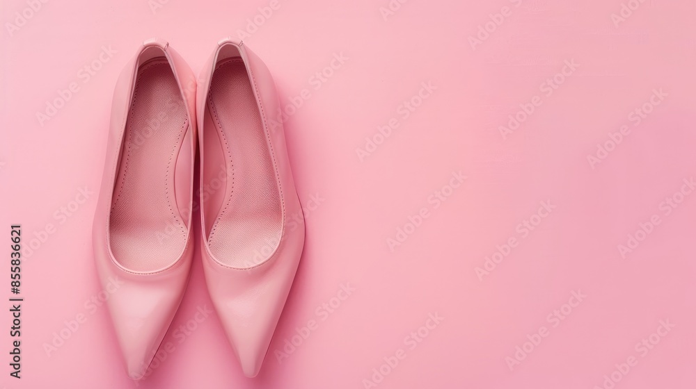 Top view of pale pink women s shoes on pink background Fashion or lifestyle perspective Top view of pale pink women s shoes on pink background Fashion or lifestyle perspective