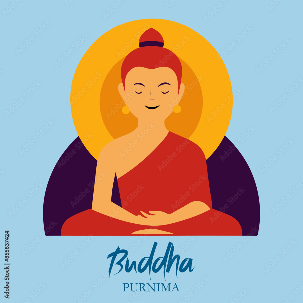 A cartoon of a smiling Buddha with the word Purnima written below him A cartoon of a smiling Buddha with the word Purnima written below him