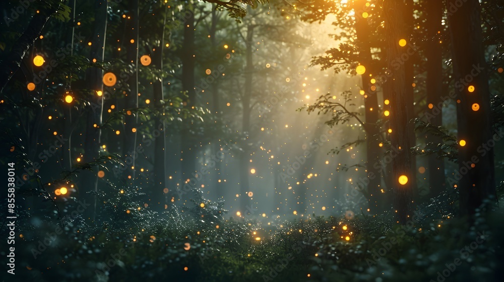 Magical Fireflies Illuminating Mysterious Forest Atmosphere Magical Fireflies Illuminating Mysterious Forest Atmosphere