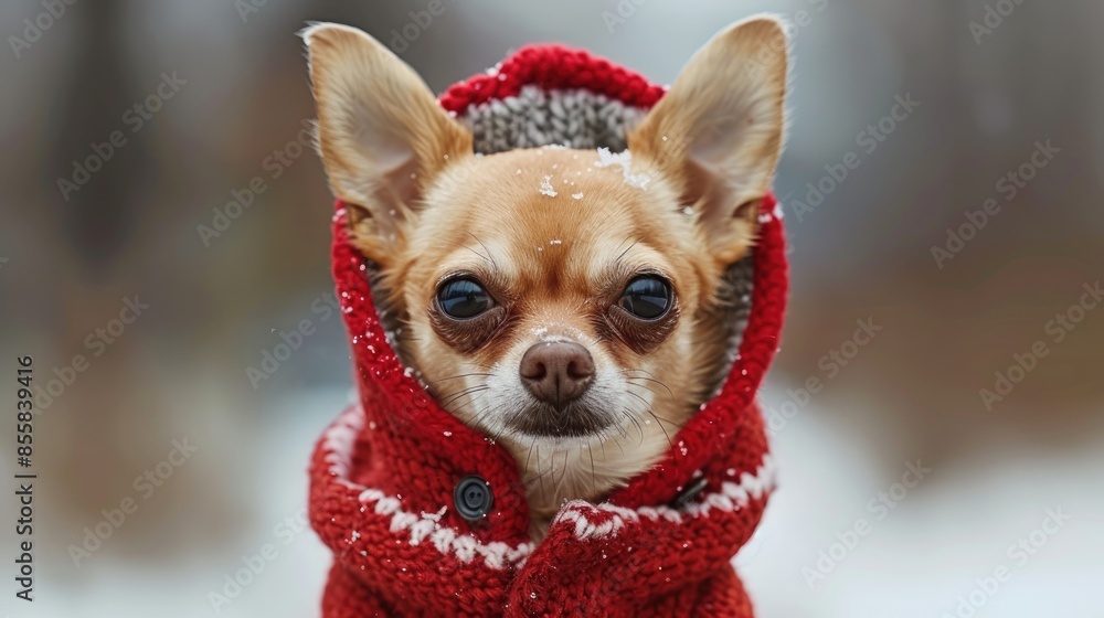 Chihuahua dressed for winter stroll