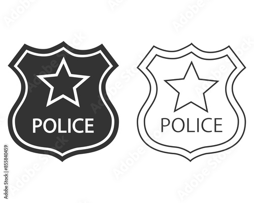 Police badge line icon in simple style on a white background illustration