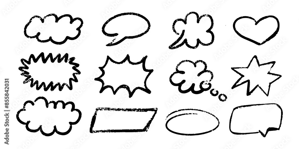 Crayon Pencil Texture Speech Bubbles and Thought Clouds Set Crayon Pencil Texture Speech Bubbles and Thought Clouds Set