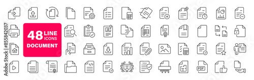 Document set of web icons in line style. Documents linear icon collection. Containing contract papers, folder, certificate, accept, approved, clipboard, invoice, archive and more. Editable stroke