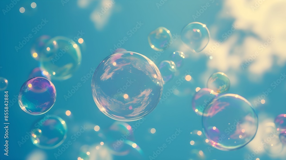 Dreamy Floating Bubbles Against a Blue Sky Dreamy Floating Bubbles Against a Blue Sky