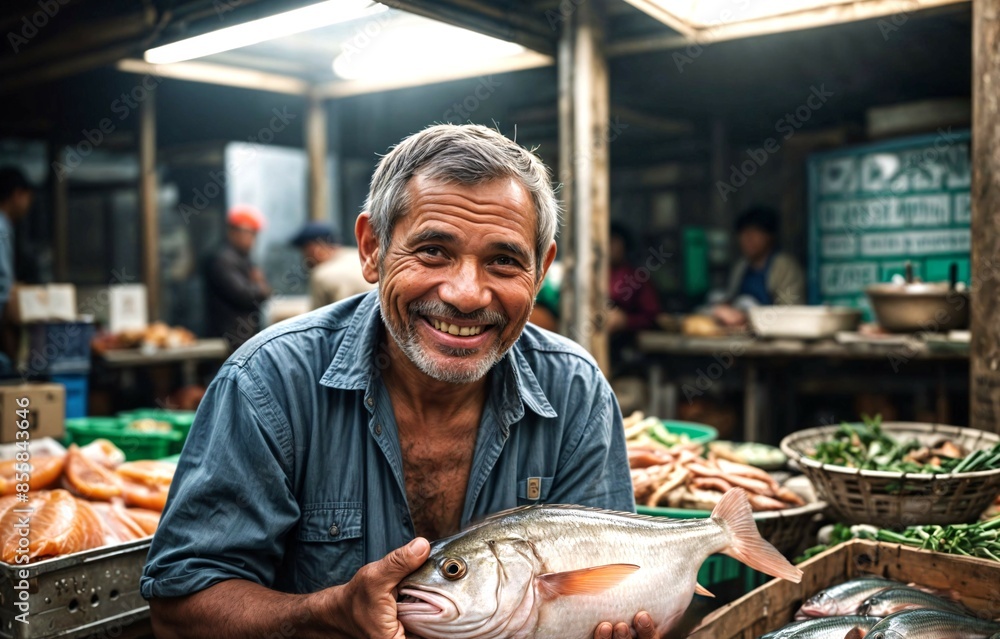 happy local fish market vendor happy local fish market vendor