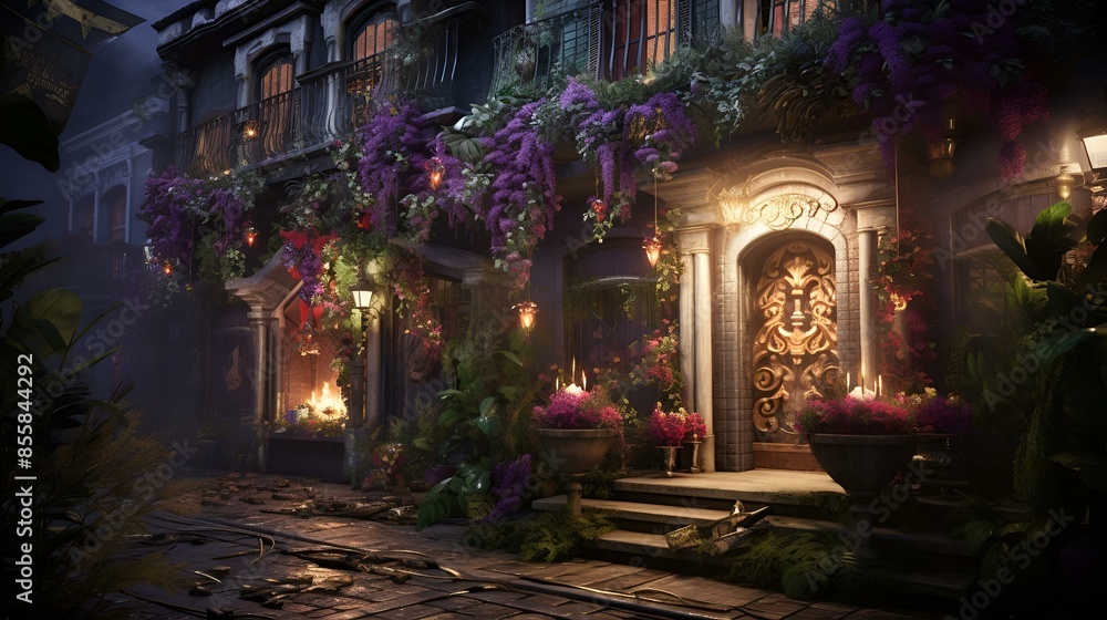 A dimly lit room adorned with candles and flowers, creating a romantic and enchanting ambiance.
A dimly lit room adorned with candles and flowers, creating a romantic and enchanting ambiance.
