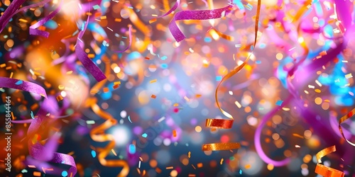 Festive streamers confetti and celebratory messages set a joyful event atmosphere. Concept Joyful Events, Festive Atmosphere, Celebration Decor, Streamers and Confetti photo