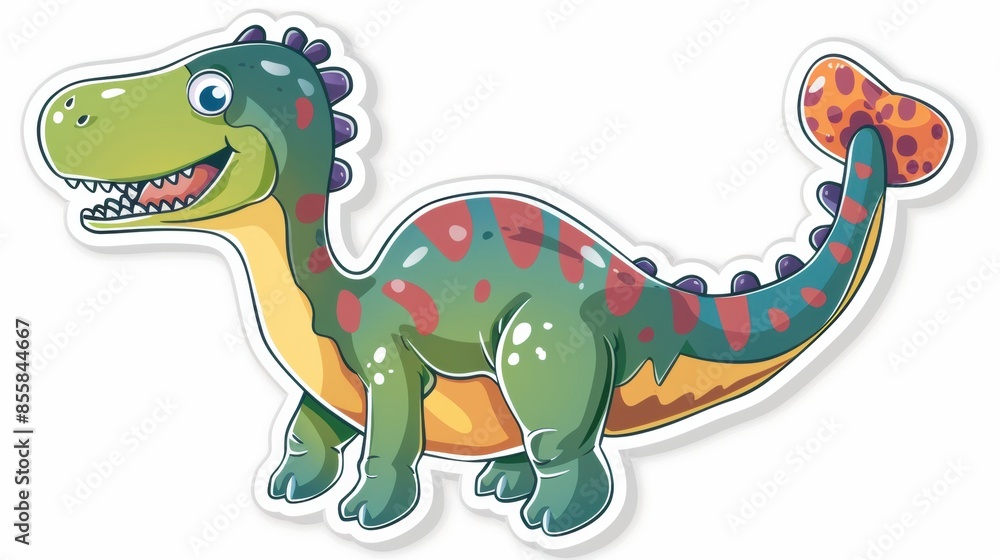Naklejka premium A green and orange dinosaur sticker on a white background