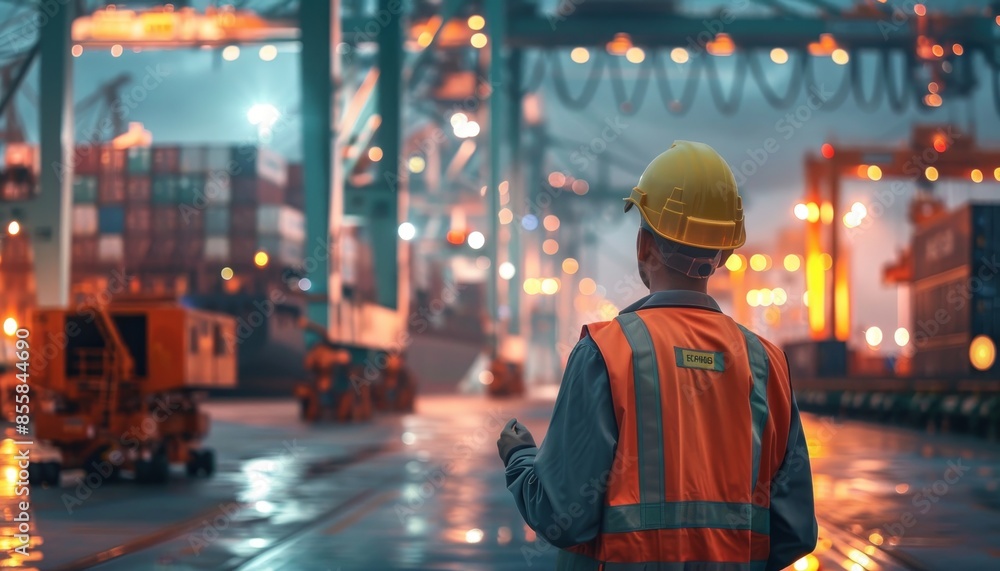 Container shipment supervisor at industrial shipping terminal ensuring efficient operations Container shipment supervisor at industrial shipping terminal ensuring efficient operations