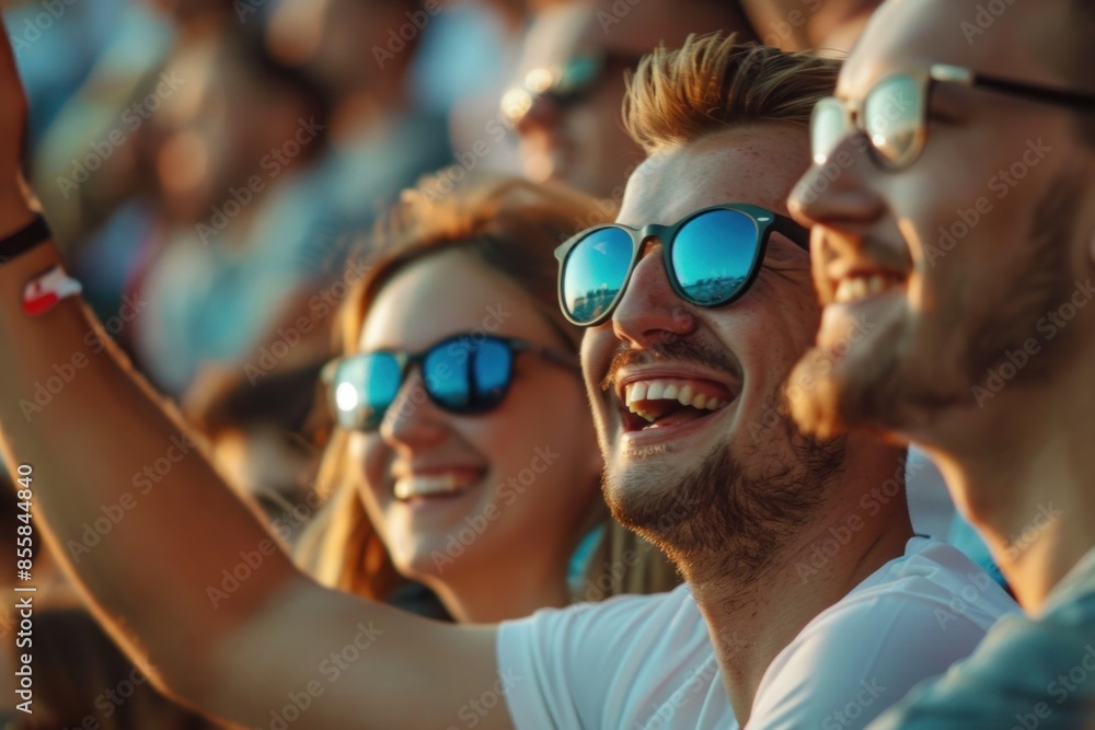 Group of friends having fun and cheering at music festival Group of friends having fun and cheering at music festival