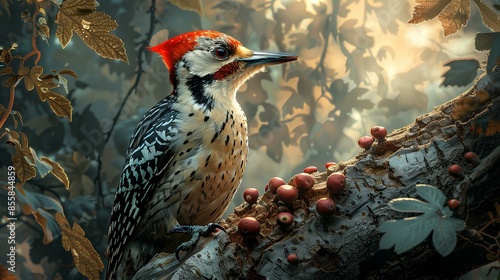 Woodpecker is in the tree photo
