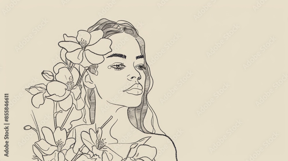 A drawing of a woman with flowers in her hair A drawing of a woman with flowers in her hair