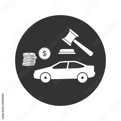 Automobile auction icon, selling car, auto legal property, real offer with competition bid, editable stroke vector illustration