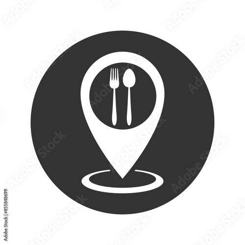 Lunch point icon, location restaurant or caffe, pin on map for eat, food on the road, cutlery, fork and knife, editable stroke vector illustration