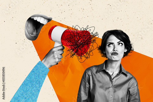 Fotografie Creative abstract template collage of angry mouth scream bullying employee sad f
