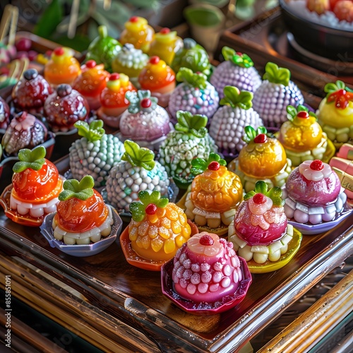 Luk Chup miniature Thai fruit-shaped mung bean desserts photo