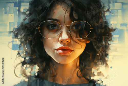Wallpaper Mural Vibrant illustration of a stylish girl with glasses showcasing a beautiful face. Torontodigital.ca