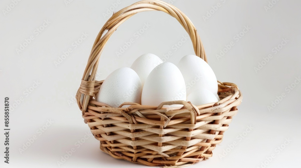 Eggs in a basket on white backdrop Eggs in a basket on white backdrop