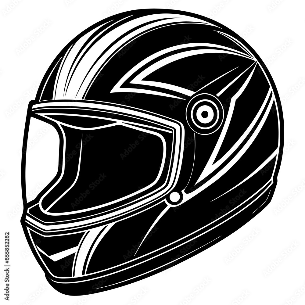Black and white motorcycle helmet with visor on white background Black and white motorcycle helmet with visor on white background