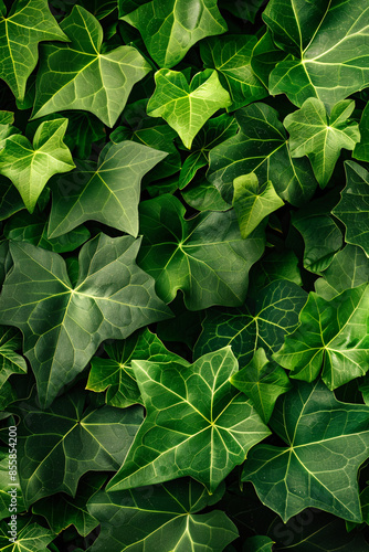 Close-up of lush green ivy leaves creating a dense and vibrant natural texture © agnes