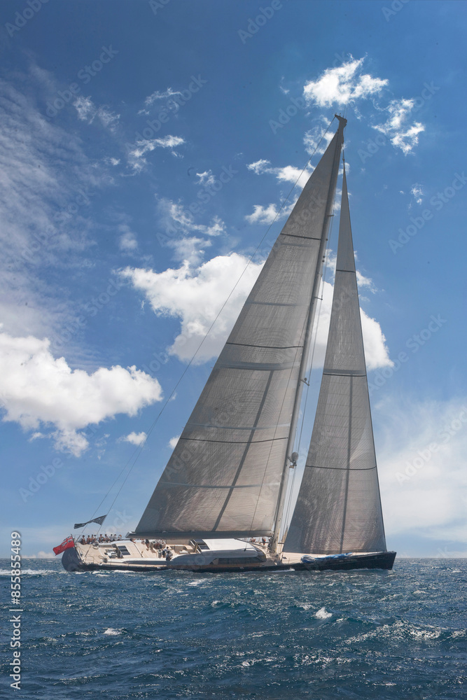 Sailing yacht at Mediterranean Sea. Sail. Boat. Palma de Mallorca. Super sailing yacht. Full sail. Sailing yacht at Mediterranean Sea. Sail. Boat. Palma de Mallorca. Super sailing yacht. Full sail.