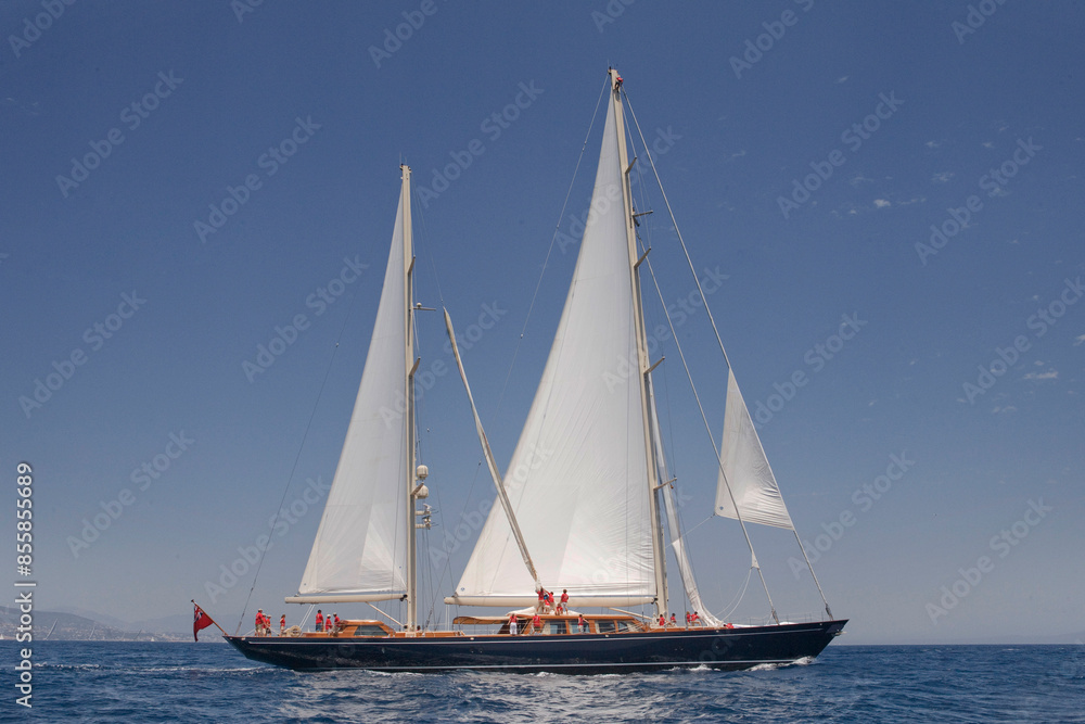 Sailing yacht at Mediterranean Sea. Sail. Boat. Palma de Mallorca. Super sailing yacht. Full sail. Sailing yacht at Mediterranean Sea. Sail. Boat. Palma de Mallorca. Super sailing yacht. Full sail.