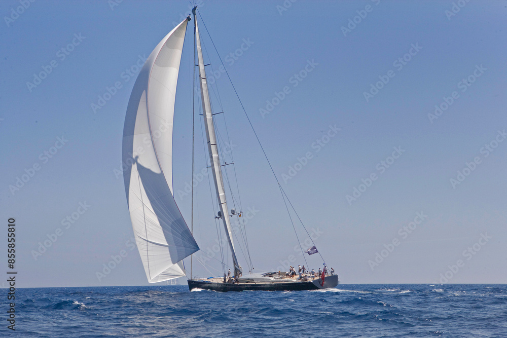 Sailing yacht at Mediterranean Sea. Sail. Boat. Palma de Mallorca. Super sailing yacht. Full sail. Sailing yacht at Mediterranean Sea. Sail. Boat. Palma de Mallorca. Super sailing yacht. Full sail.