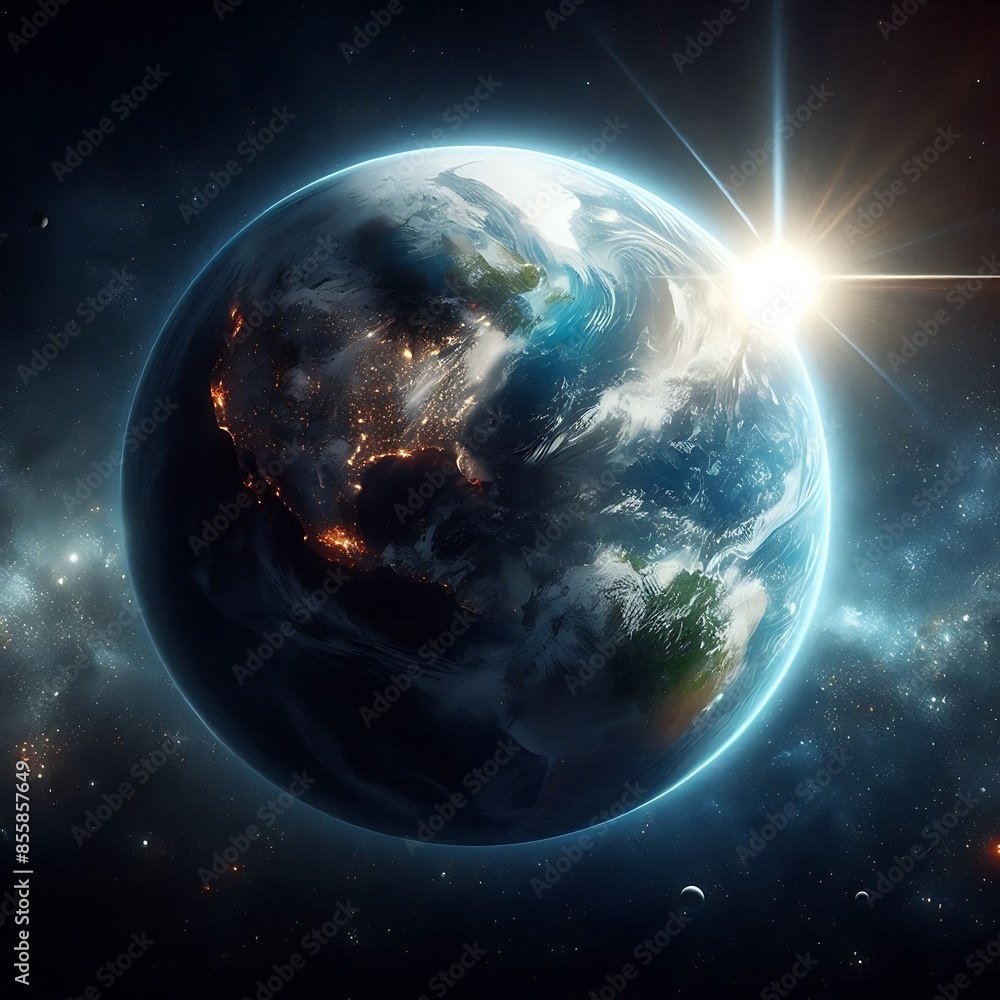 Obraz premium Earth From Space with Sun Rising