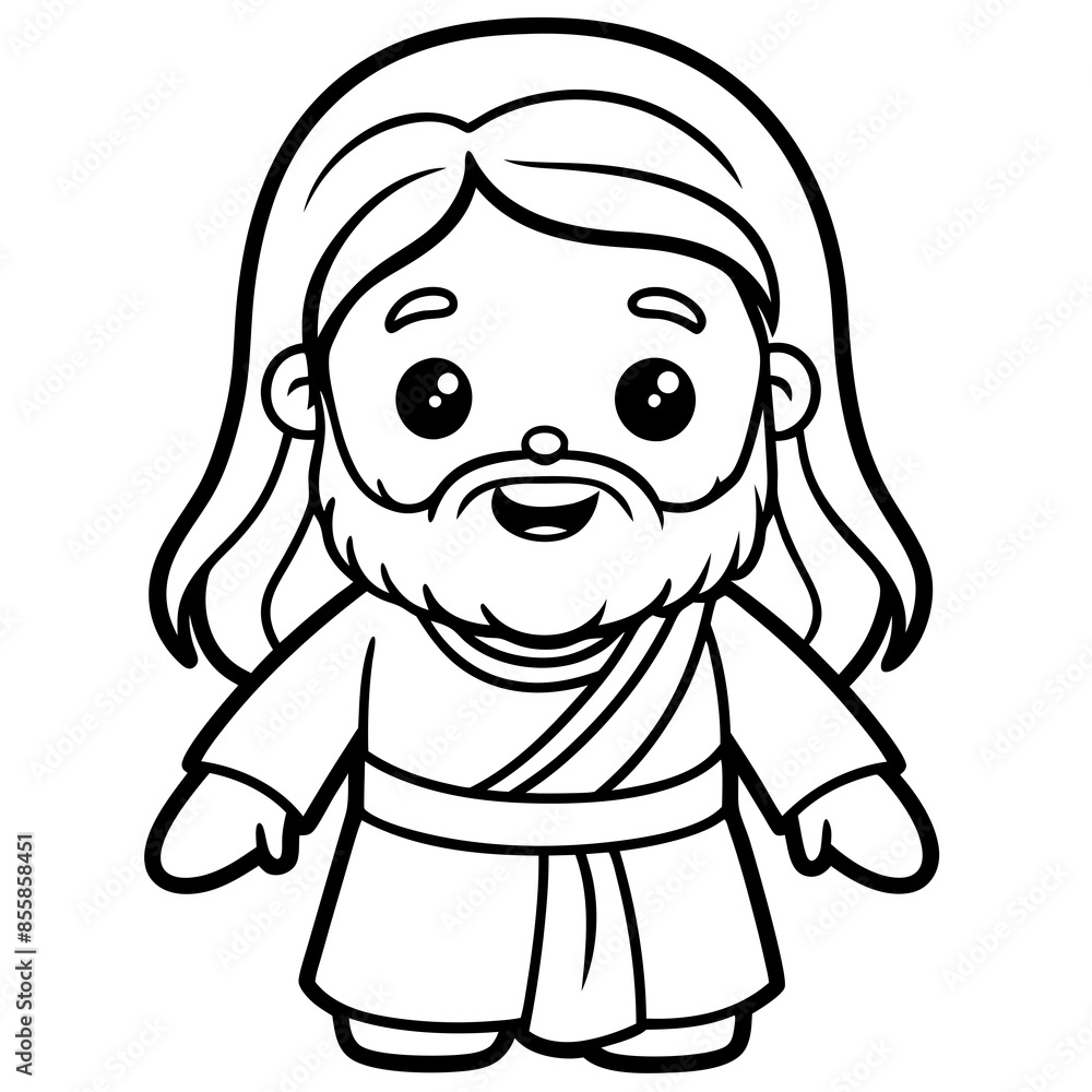 A cartoon drawing of Jesus Christ with long hair and a beard wearing a robe A cartoon drawing of Jesus Christ with long hair and a beard wearing a robe