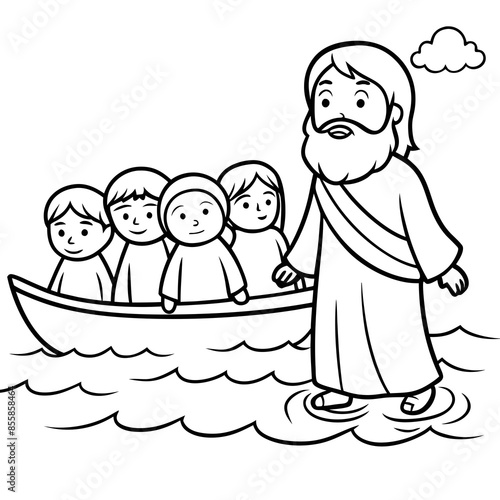 Jesus Christ in a boat with children on it