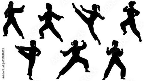 Stylish silhouette set of martial arts ladies