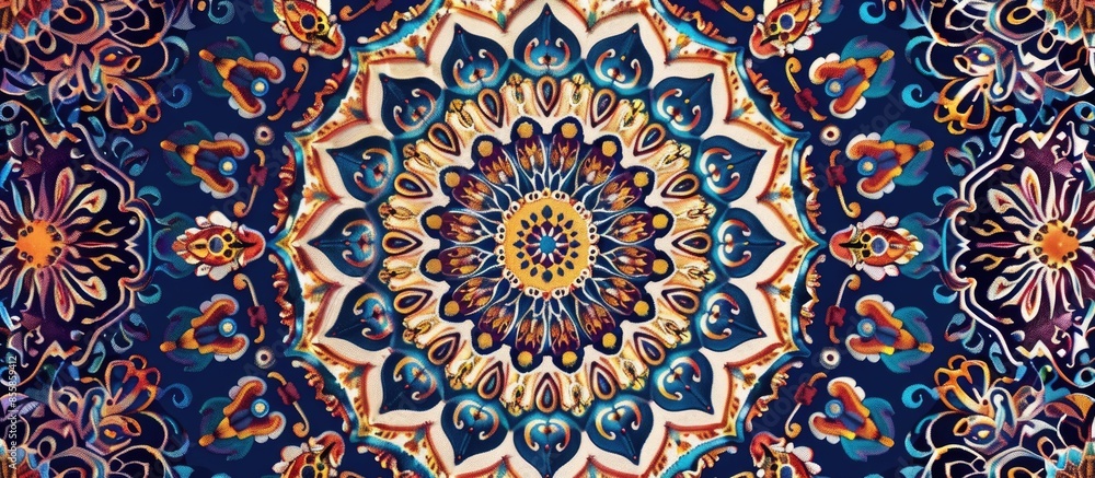 Beautiful round ornament with knitted mandala pattern. Print for carpet, rug, doily, napkin. with copy space image. Place for adding text or design Beautiful round ornament with knitted mandala pattern. Print for carpet, rug, doily, napkin. with copy space image. Place for adding text or design